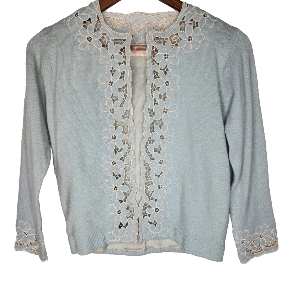 1960s Vintage Cardigan Sweater in Aqua Blue Size S